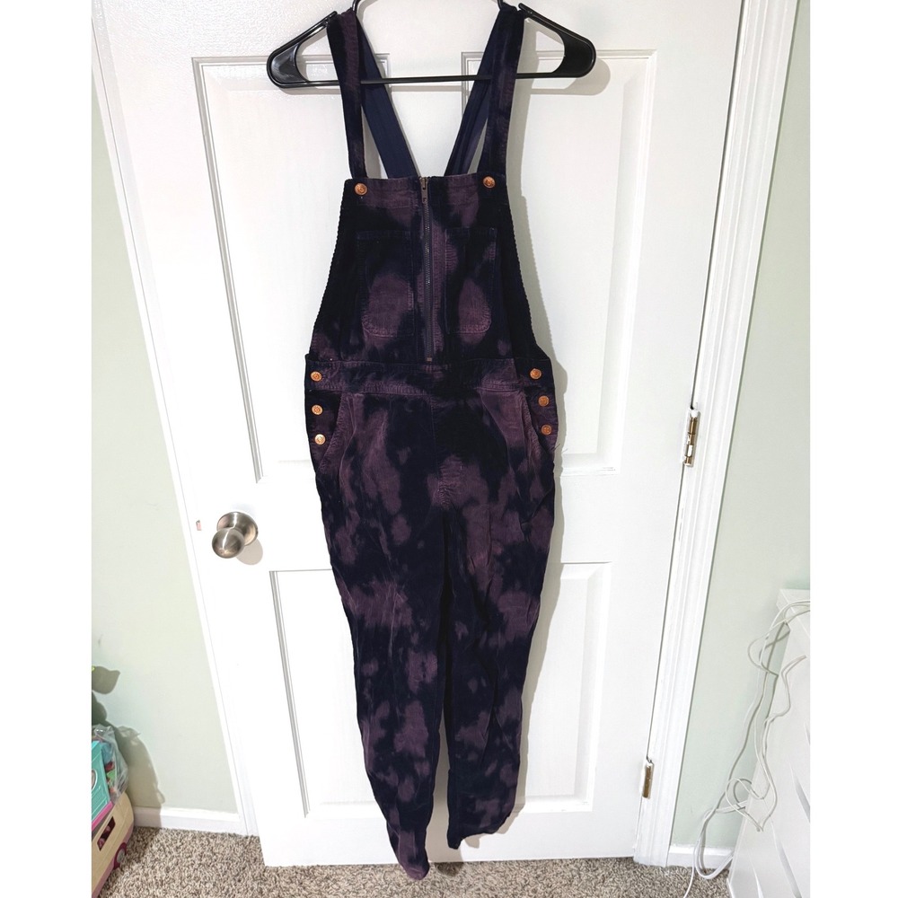 Anthropologie Pilcro Corduroy Overalls Purple Tie Dye Zip Front Slim Leg Size 29
